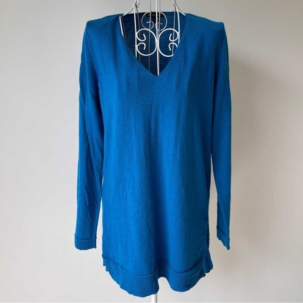 Eileen Fisher Teal Blue V-Neck Sweater